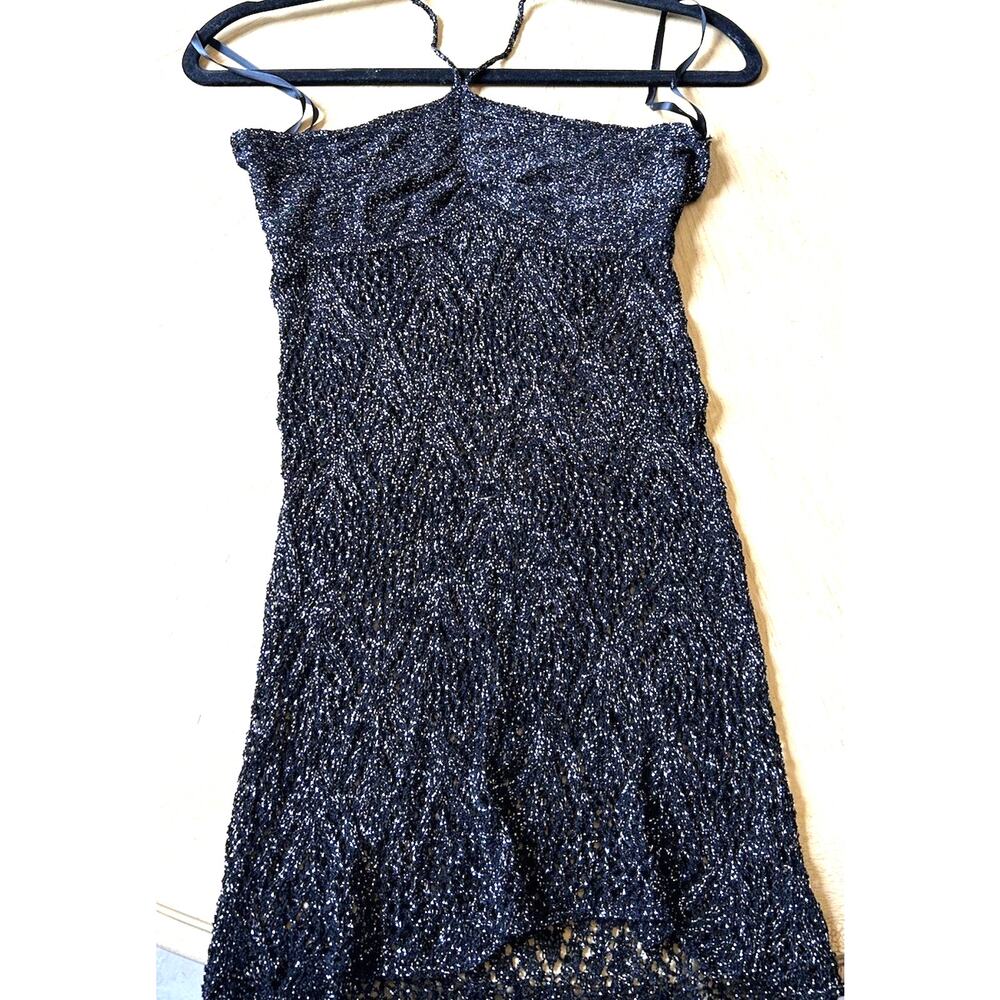Vtg BEBE Black Metallic Mesh Sheer Cami Whimsigoth Fairy Goth Top S Sexy Y2K